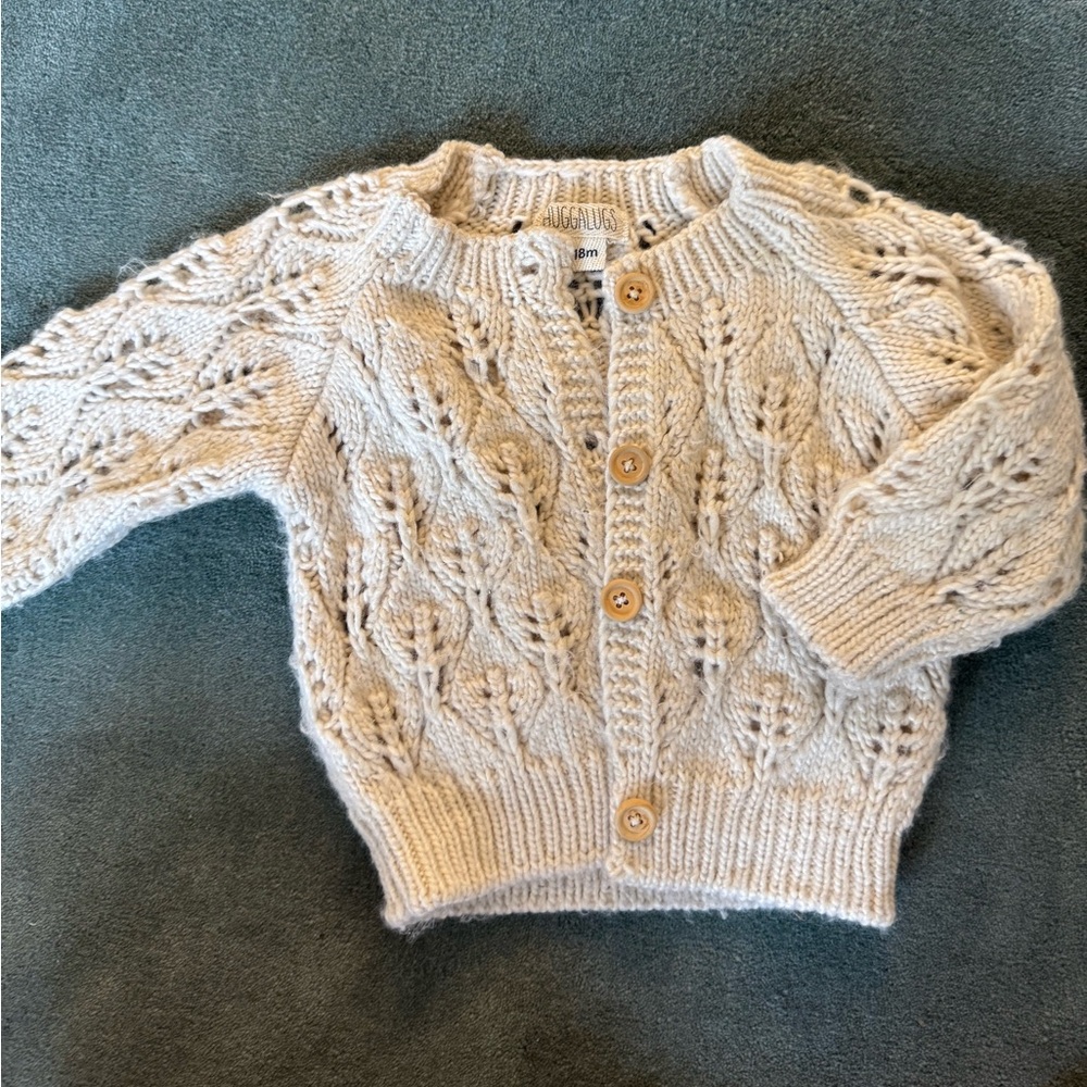 Huggalugs Leaf Lace Hand Knit Cardigan - Picture 2 of 8